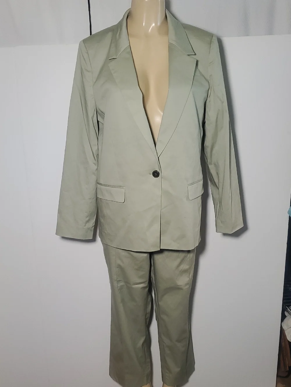 J Crew Women's 98% Cotton Light Green Blazer & Trouser Set Size Bl 14 Pants 16